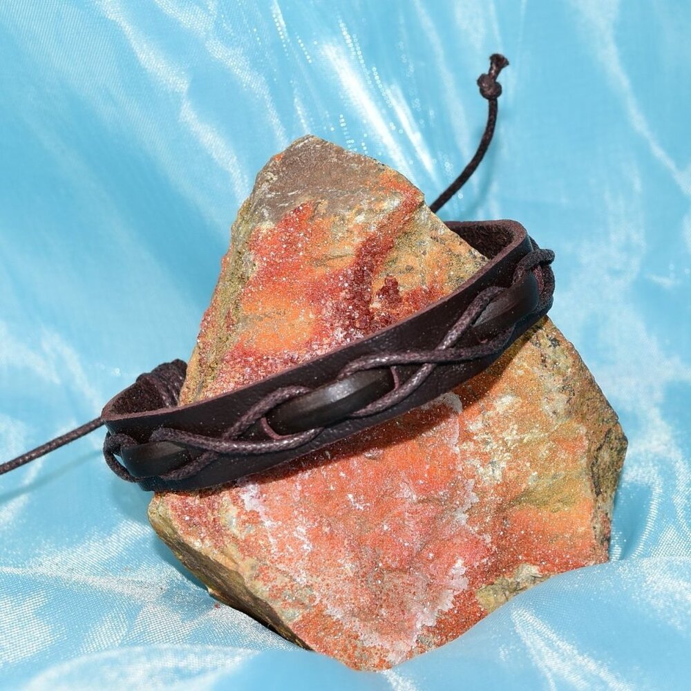 Malik Punch Weave Mens Hemp Leather Bracelet Dark Brown Gift Packaged